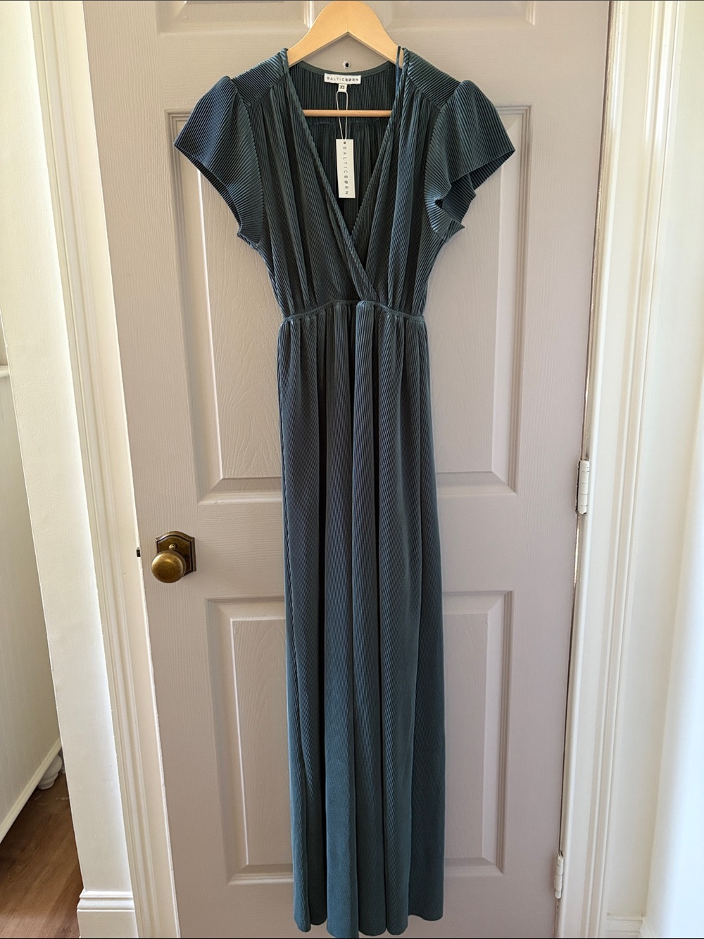Baltic Born Slate Blue Pleated Wrap Maxi Dress